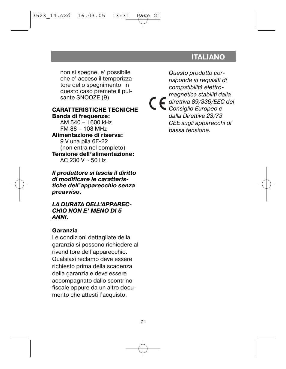 Italiano | Vitek VT-3523 User Manual | Page 22 / 52