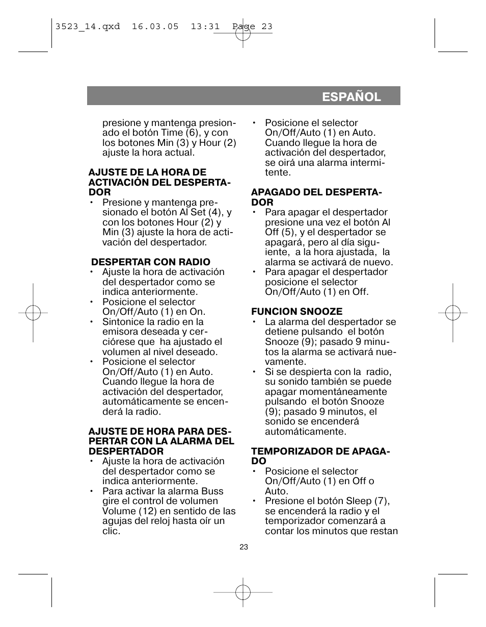 Español | Vitek VT-3523 User Manual | Page 24 / 52