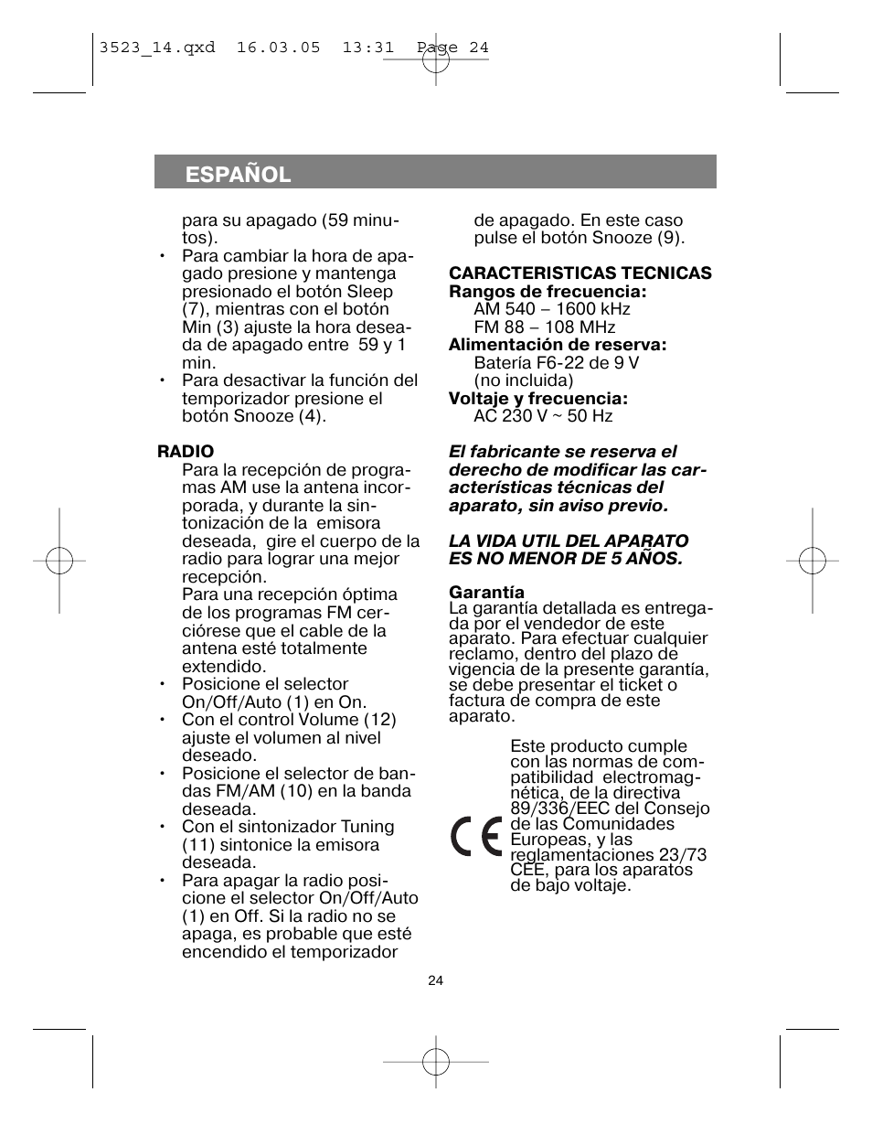 Español | Vitek VT-3523 User Manual | Page 25 / 52