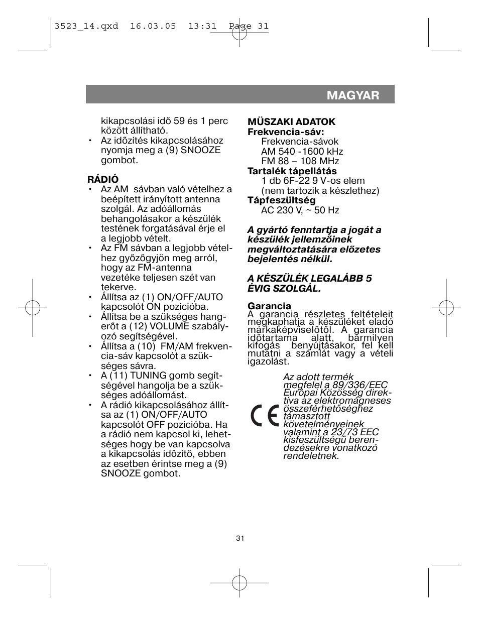 Magyar | Vitek VT-3523 User Manual | Page 32 / 52