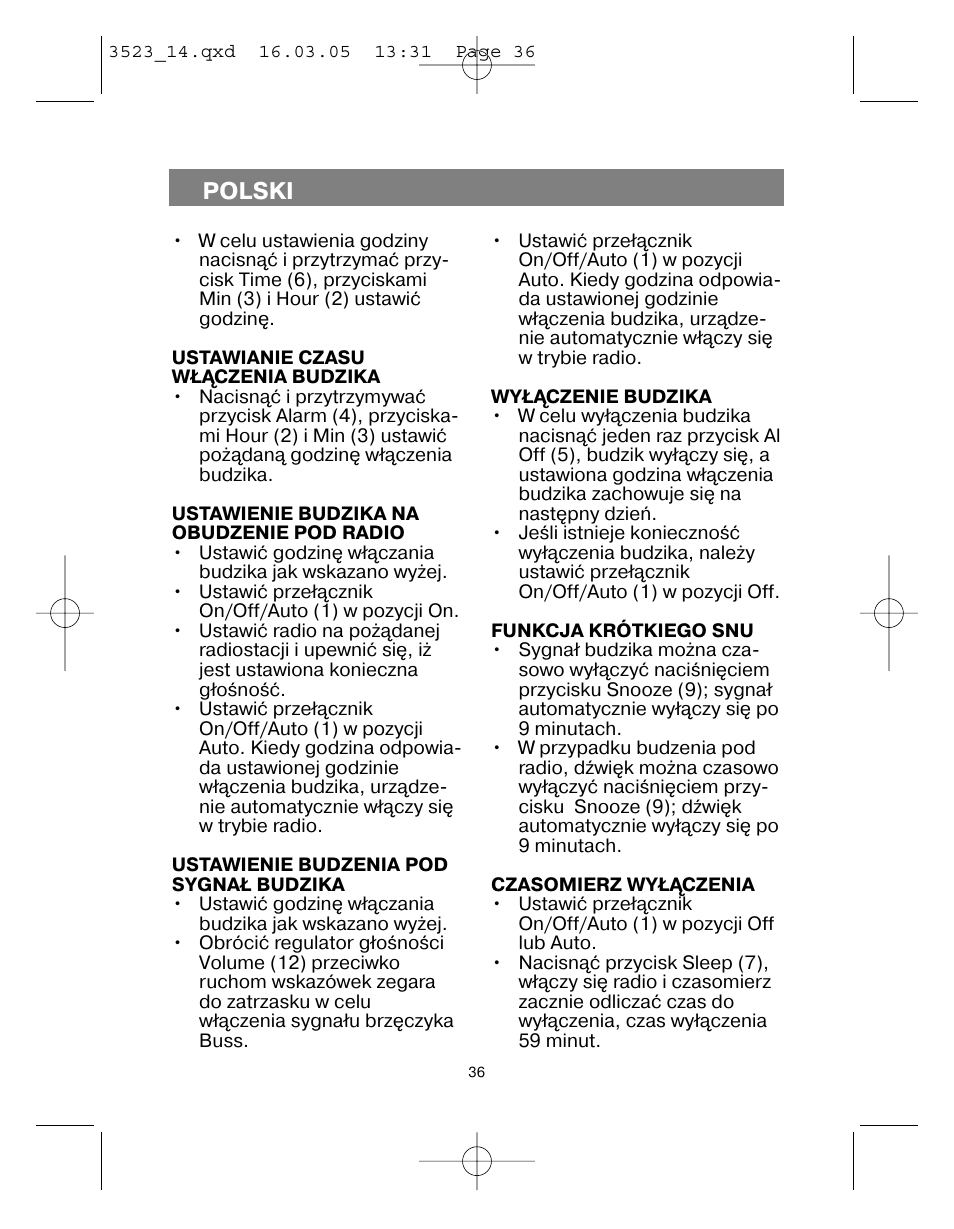 Polski | Vitek VT-3523 User Manual | Page 37 / 52