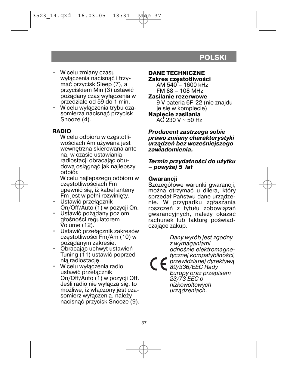 Polski | Vitek VT-3523 User Manual | Page 38 / 52