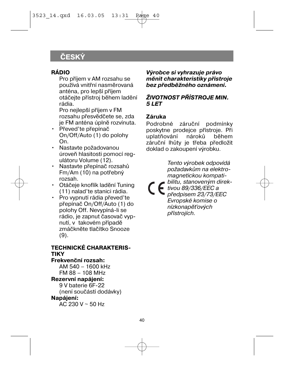 Èeský | Vitek VT-3523 User Manual | Page 41 / 52