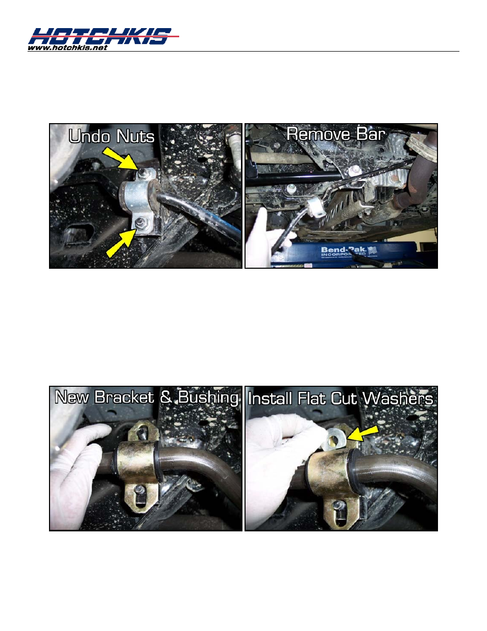 Undo the sway bar bushing bracket bolts, Reinstall new hotchkis bar | Hotchkis 22435R MX5 Rear Sport Sway Bar User Manual | Page 7 / 10