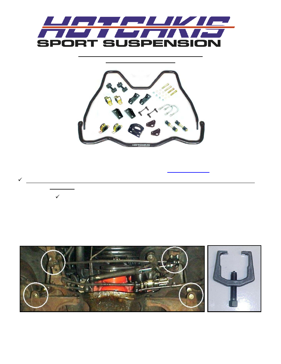 Hotchkis 2268 Hardware pack for 59-64 Rear Sway Bar User Manual | 23 pages