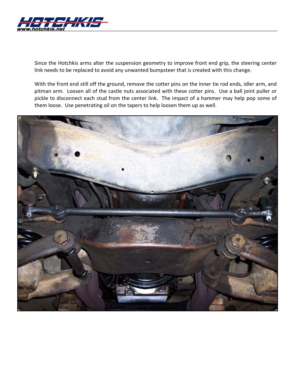 Remove the stock steering center link | Hotchkis 11390U Tubular Upper Control Arms, 67-72 C-10 User Manual | Page 11 / 15