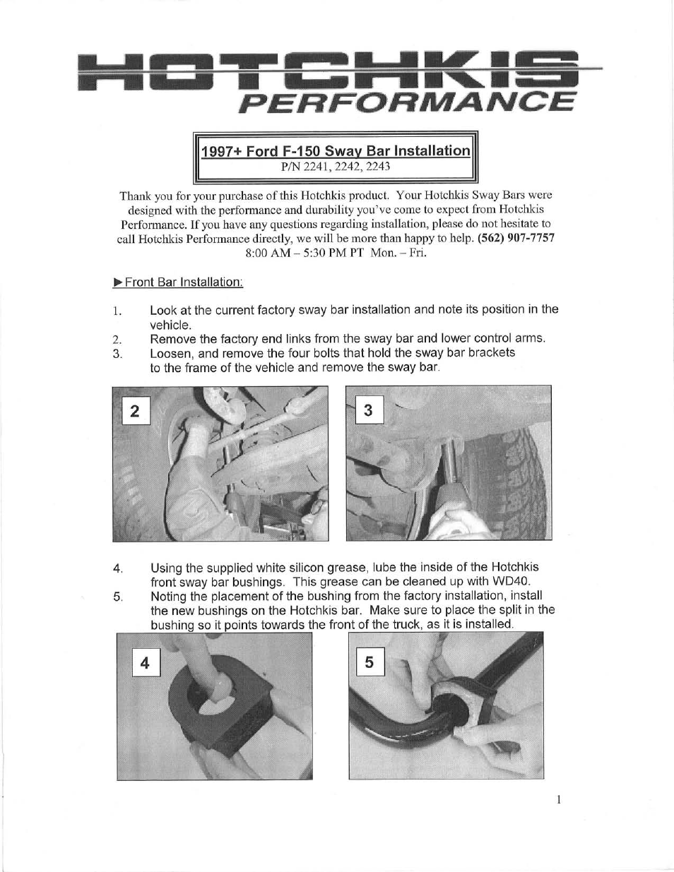 Hotchkis 2241 1997-2003 F150 Sport Sway Bars (Stock Height Trucks) User Manual | 9 pages
