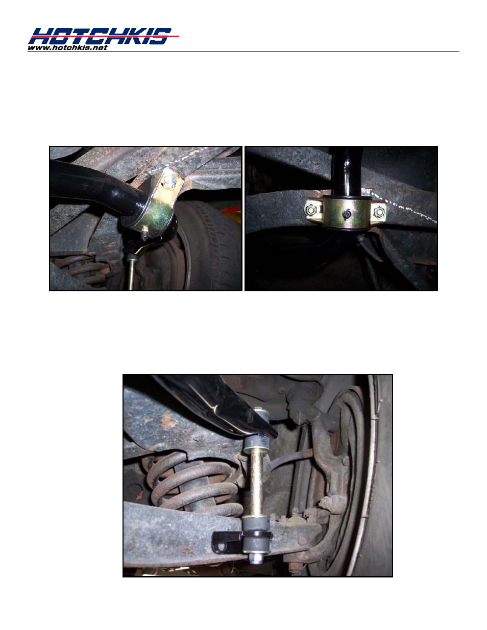 Install the bushing brackets, Drill holes for the end link brackets | Hotchkis 22105 "Tri 5 Chevy Front Sport Sway Bar" User Manual | Page 5 / 16