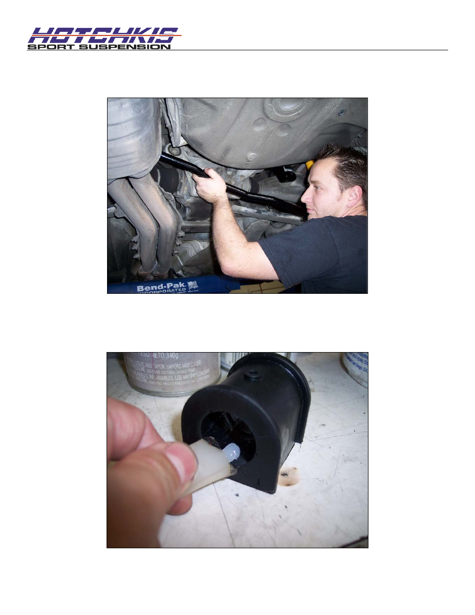 Position the sway bar, Install the bushings | Hotchkis 22835F BMW E36 Front Sway Bar User Manual | Page 6 / 12