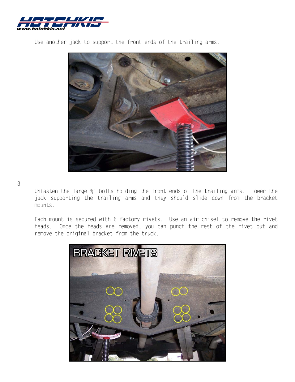 Remove original front trailing arm mounts | Hotchkis 30390 Trailing Arms, Rear Anti Squat Bracket System, 63-72 C-10 C-10 User Manual | Page 3 / 8