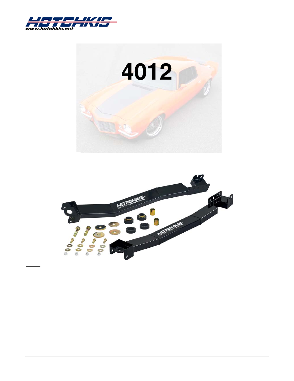 Subframe connectors 70-73 camaro / firebird | Hotchkis 4012 Chassis, Subframe Connector, Set, 70-73 Camaro-Firebird F-Body User Manual | Page 2 / 11