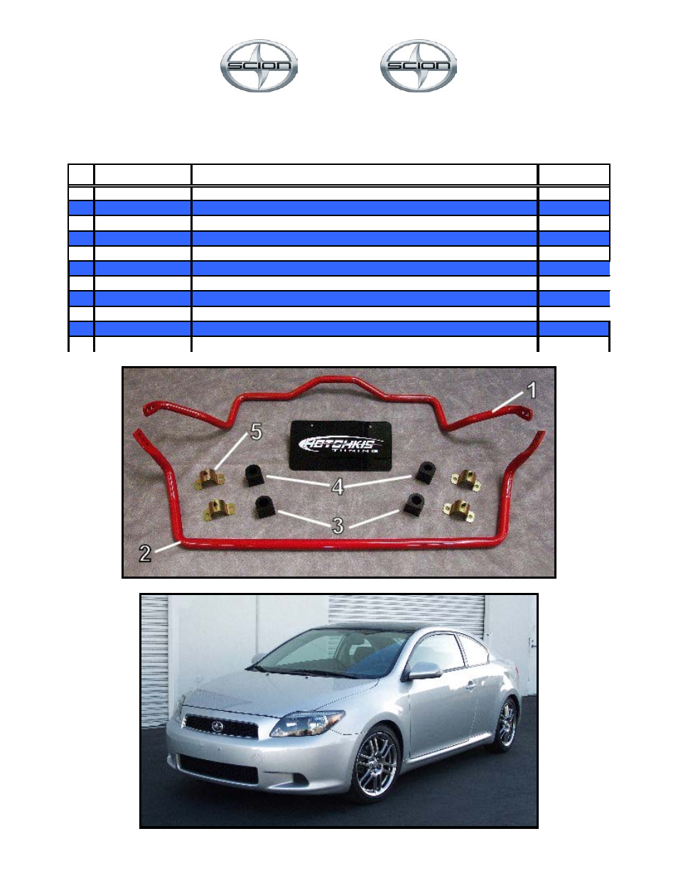 Sport sway bar kit, Scion tc, Sport sway bar kit scion tc | Hotchkis 22425 Scion TC Sport Sway Bar Set User Manual | Page 11 / 13