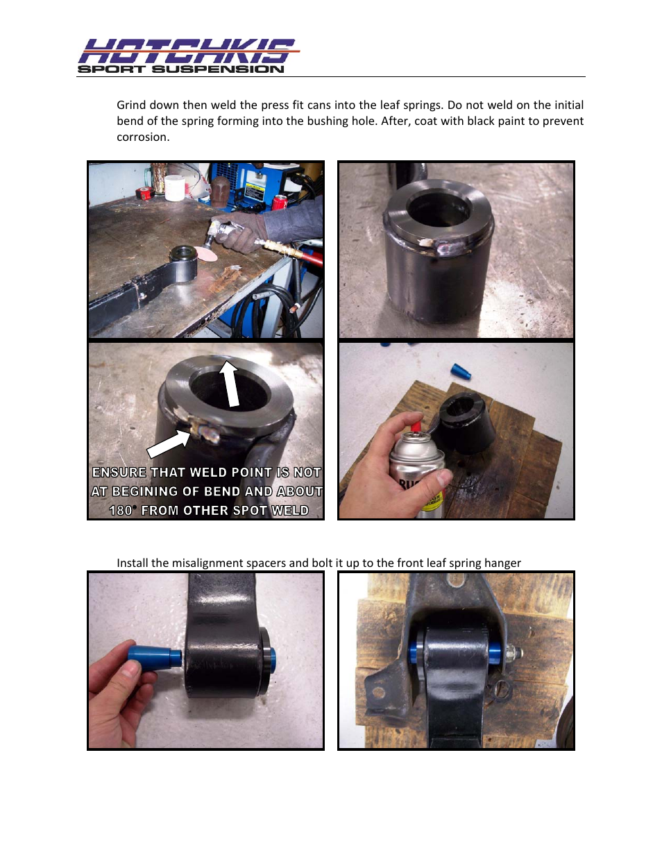 Weld the cans to the leaf spring, Install the front leaf spring mount | Hotchkis 21016 PIVOT BUSHING KIT 67-69 GM F-BODY User Manual | Page 8 / 15