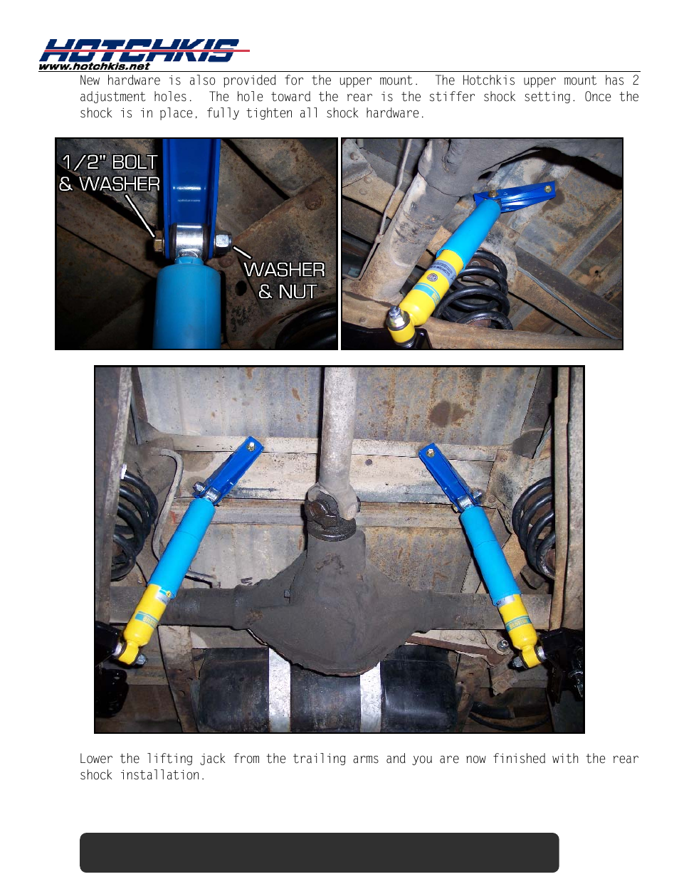 Installation of hotchkis track bar | Hotchkis 18390 Rear Suspension Package, Adjustable, 63-72 C-10 User Manual | Page 12 / 23