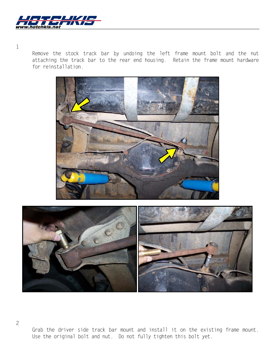 Remove stock track bar, Install track bar mounts | Hotchkis 18390 Rear Suspension Package, Adjustable, 63-72 C-10 User Manual | Page 13 / 23