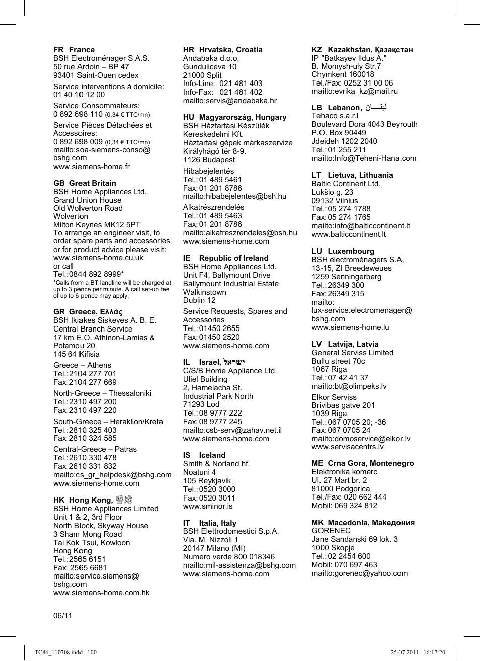 Siemens TC 86510 User Manual | Page 104 / 108