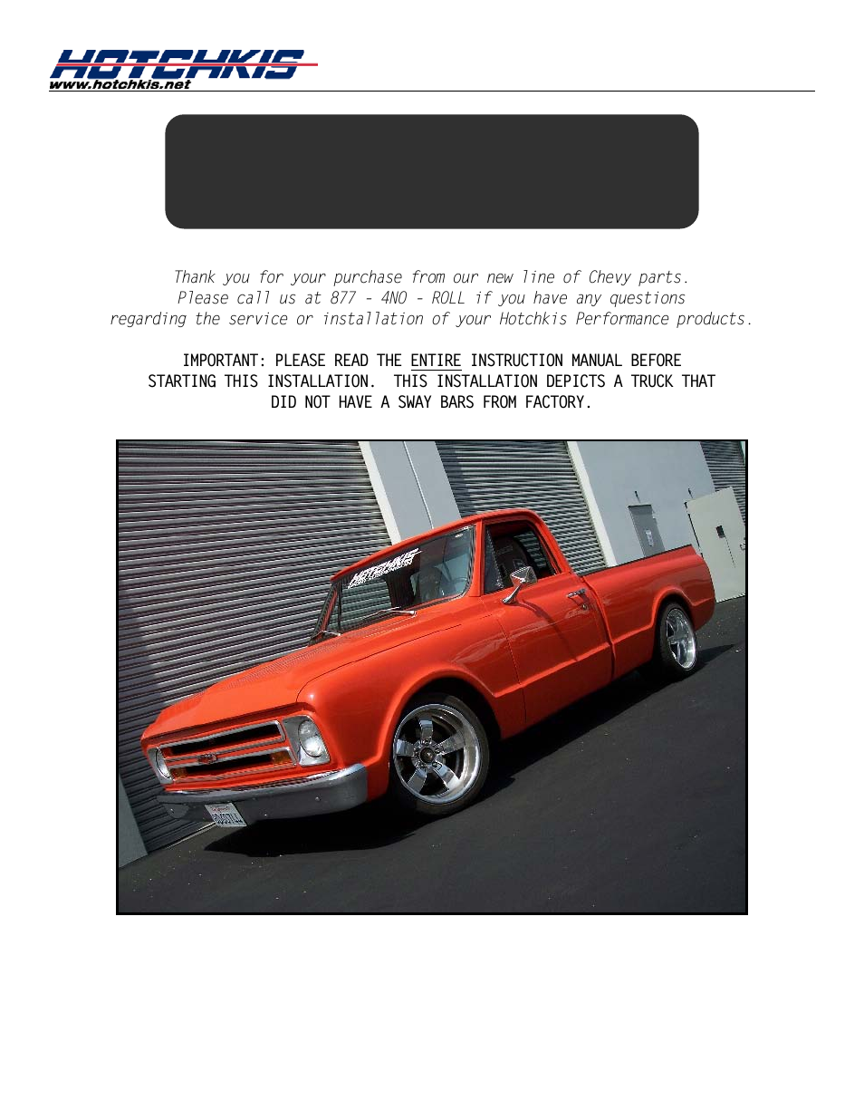 Hotchkis 22390R Sway Bars, Rear, Blade Style, 63-72 C-10 User Manual | 14 pages
