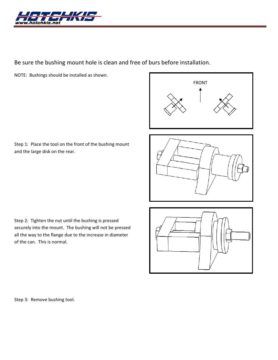 Bushing installation | Hotchkis 32101 Tools, Trailing Arm Bushing Install and Removal, Upper, GM User Manual | Page 3 / 4