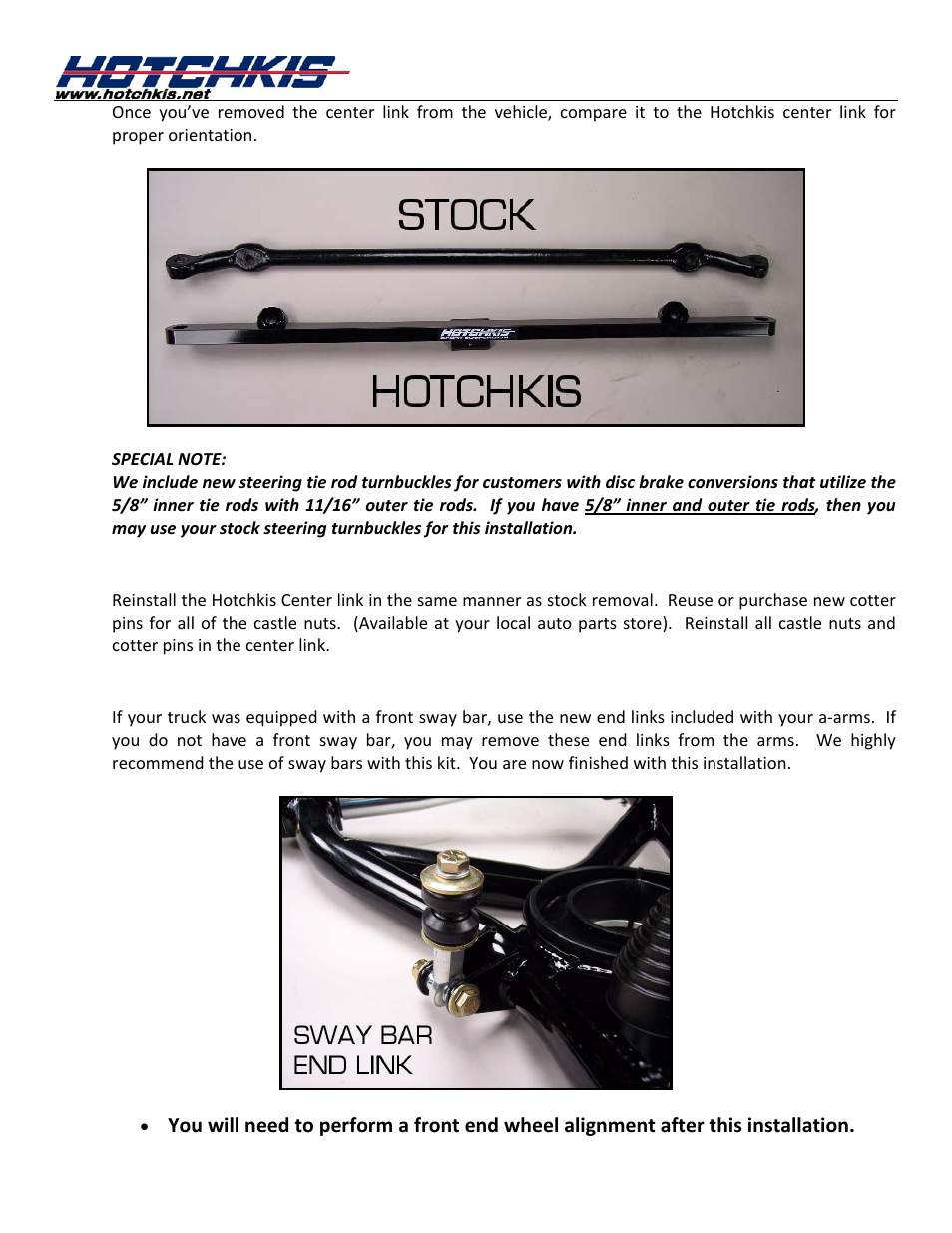 Reinstalling hotchkis center link, Reinstall front sway bar end links | Hotchkis 80390 TVS System, Stage 1, 67-72 C-10 Small Block, 4'-6' Drop, 2WD User Manual | Page 12 / 100