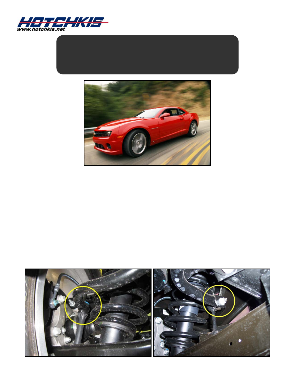 Hotchkis 22109 Sway Bars, Set, 10-11 Camaro, Sport User Manual | 11 pages