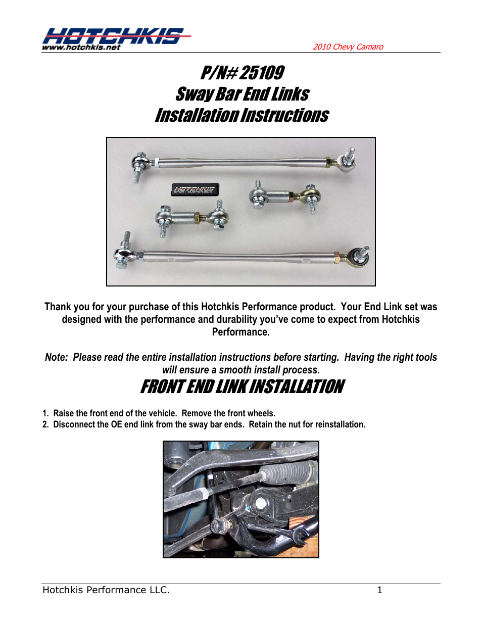 Front end link installation | Hotchkis 80117 TVS System, Stage 3, 10-11 Camaro, Race Pack User Manual | Page 26 / 29
