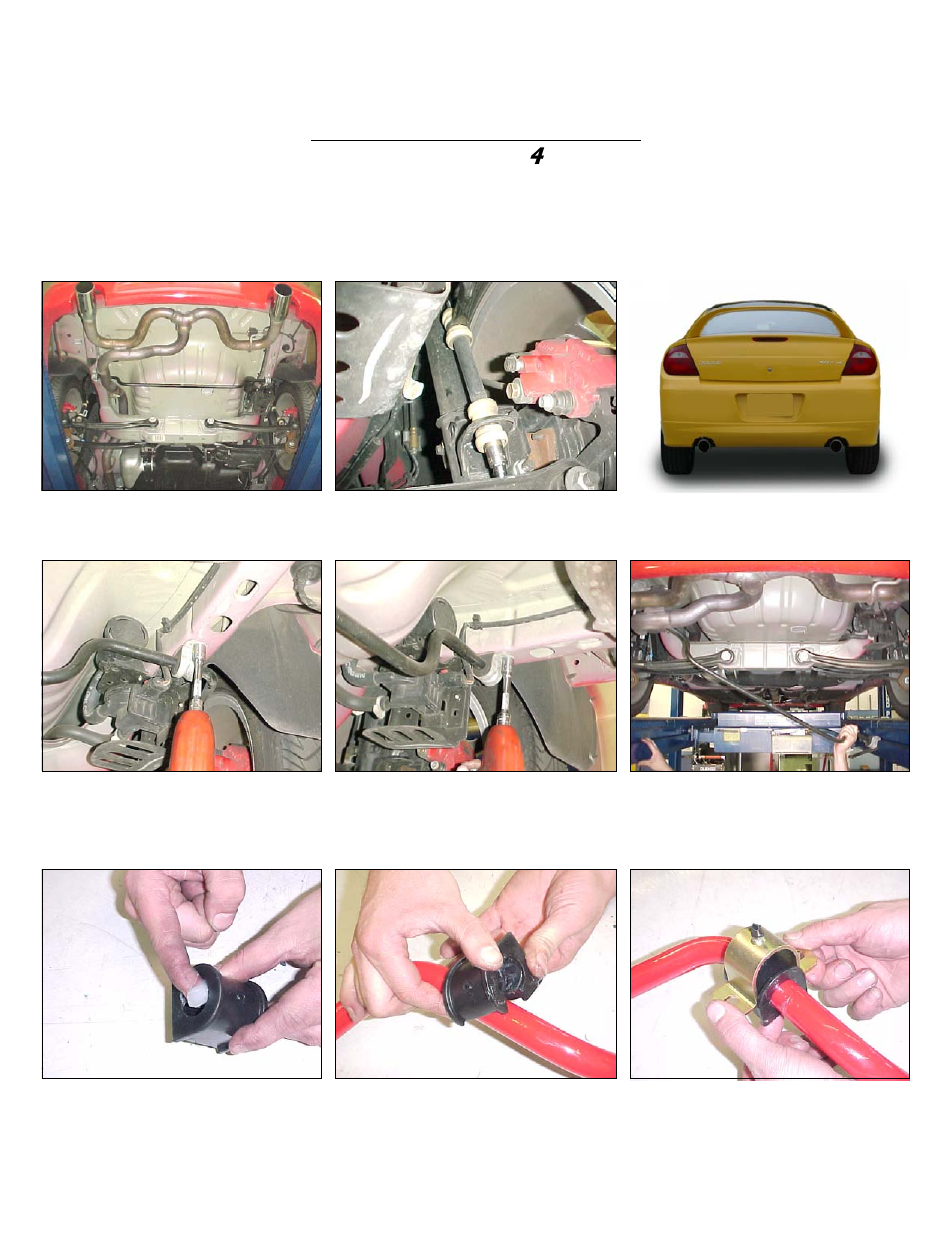 Uinstallation of the rear sway bar, Installation of the rear sway bar | Hotchkis 22419 Sway Bars, Set, Neon SRT-4, Sport User Manual | Page 3 / 9