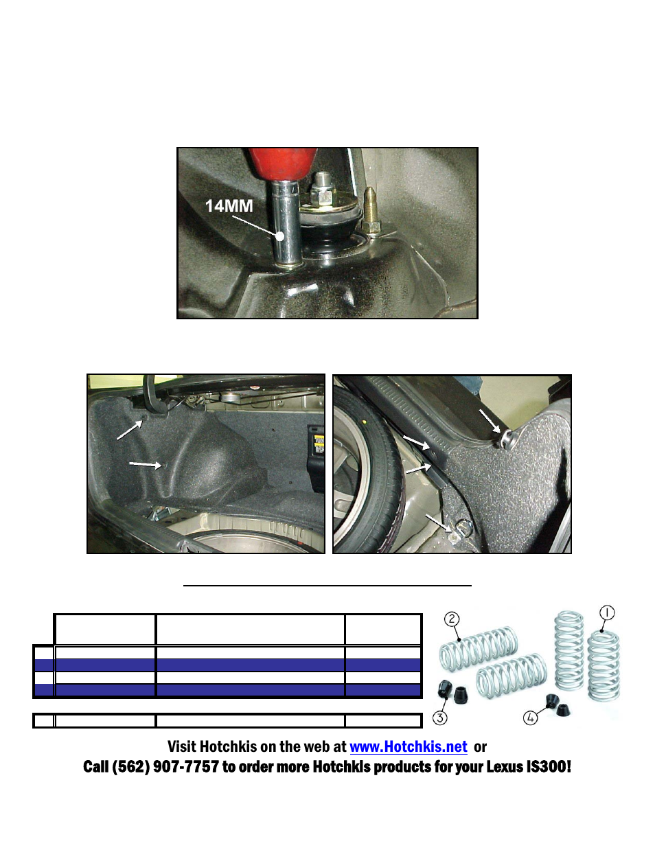 Lexus is300 street coil set, parts list | Hotchkis 80410-1 IS300 Stage 1 TVS Kit User Manual | Page 13 / 27