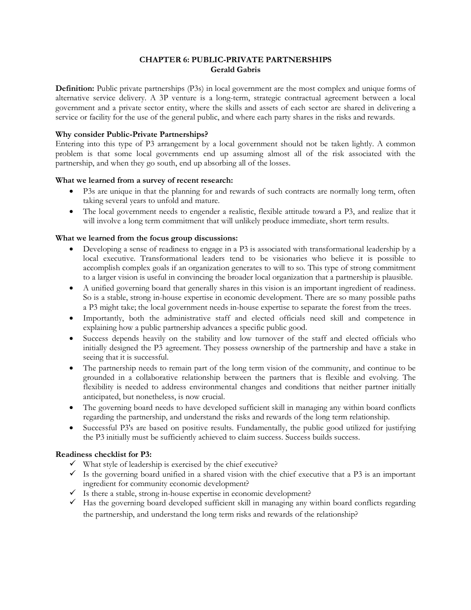 Why consider public-private partnerships, What we learned from a survey of recent research, What we learned from the focus group discussions | Readiness checklist for p3 | HR Green ASD for Local Governments Handbook - Executive Summary User Manual | Page 11 / 15