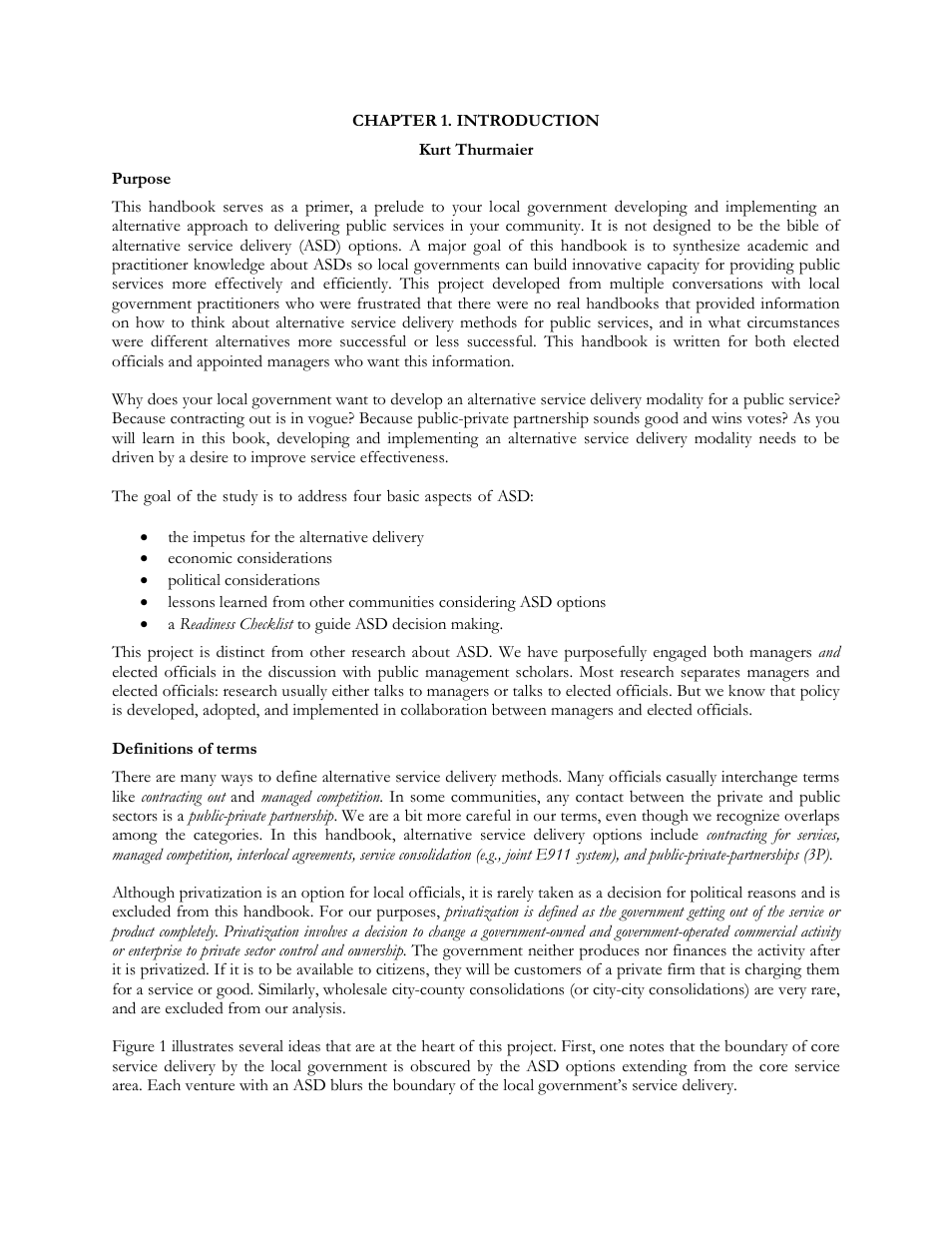 Chapter 1. introduction, Kurt thurmaier, Purpose | Definitions of terms | HR Green ASD for Local Governments Handbook - Executive Summary User Manual | Page 2 / 15