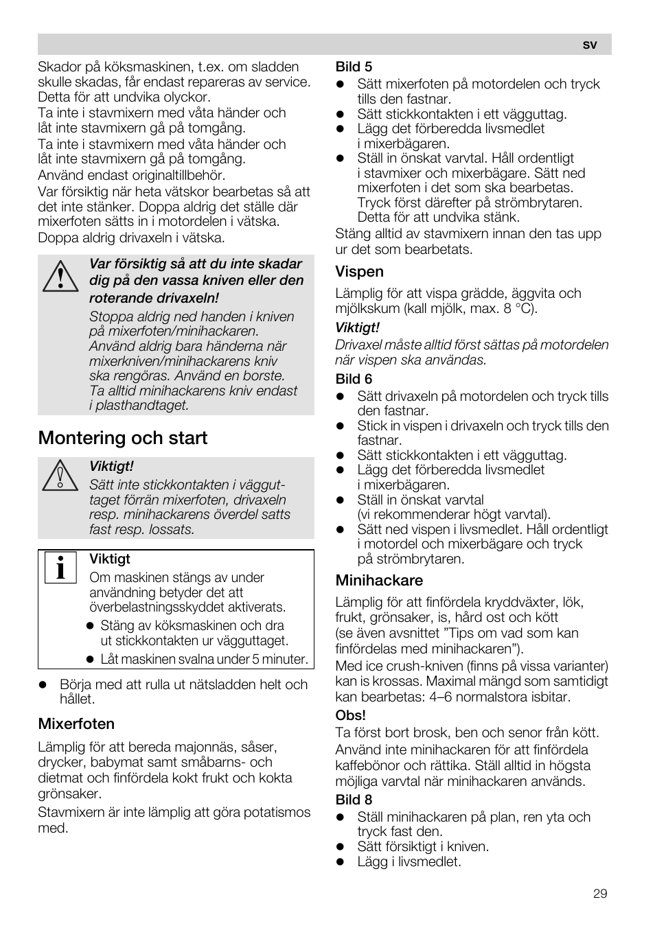 Montering och start, Mixerfoten, Bild 5 | Vispen, Minihackare | Siemens MQ 5 N 587 User Manual | Page 29 / 81