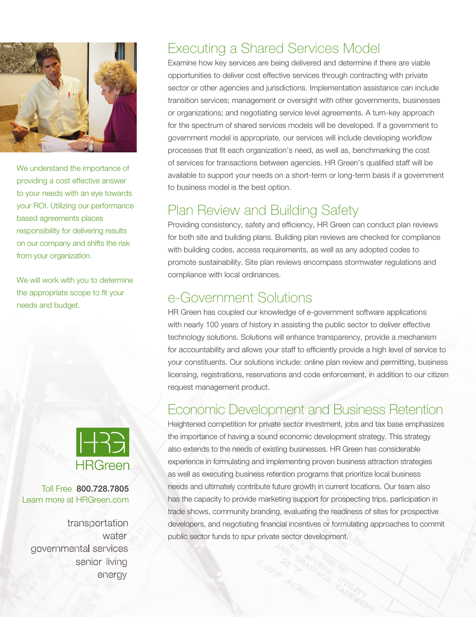 Executing a shared services model, Plan review and building safety, E-government solutions | Economic development and business retention | HR Green Services for Local Governments User Manual | Page 2 / 2