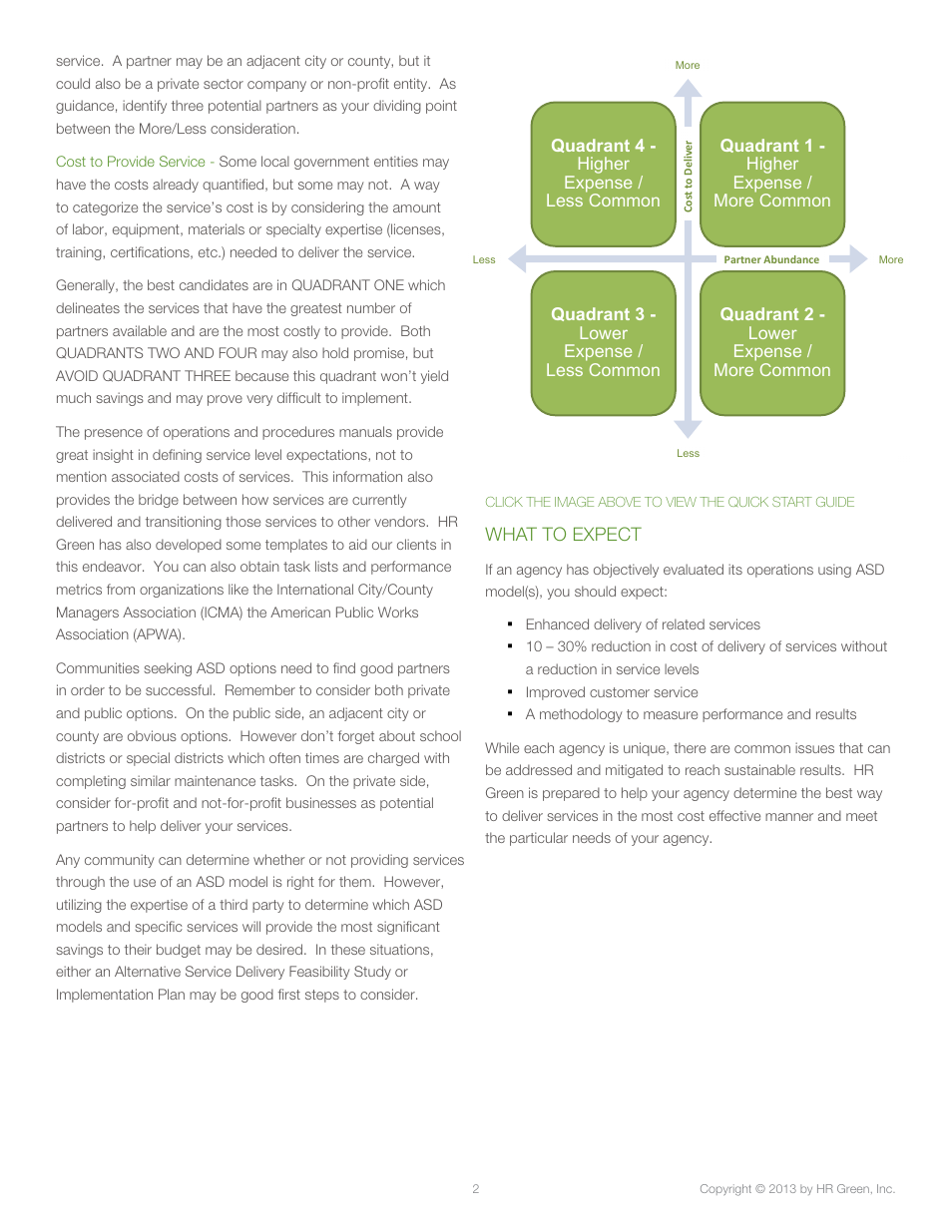 What to expect, Alternative service delivery | HR Green ASD - A Missing Piece in Your Budget Puzzle User Manual | Page 2 / 2