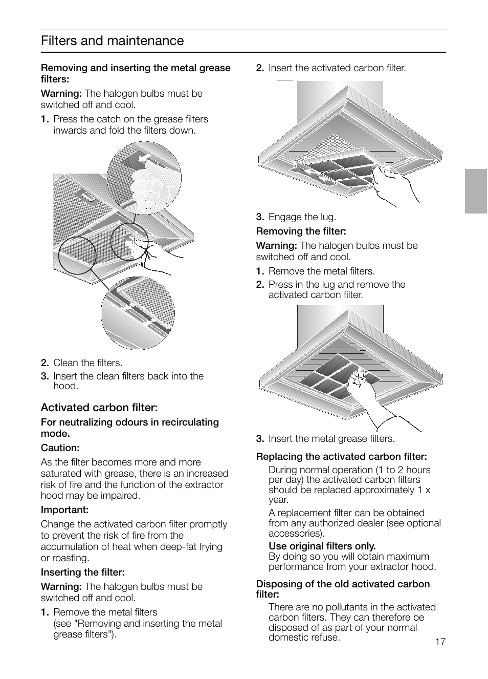 Filters and maintenance | Siemens LC 46492 User Manual | Page 17 / 80