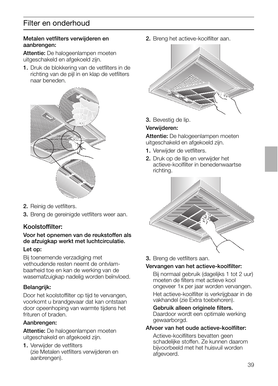 Filter en onderhoud | Siemens LC 46492 User Manual | Page 39 / 80