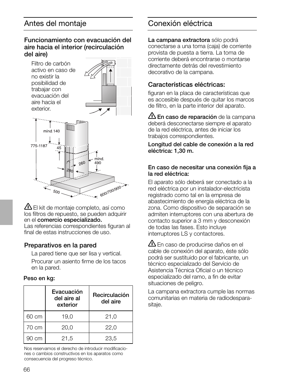 Conexión eléctrica antes del montaje | Siemens LC 46492 User Manual | Page 66 / 80
