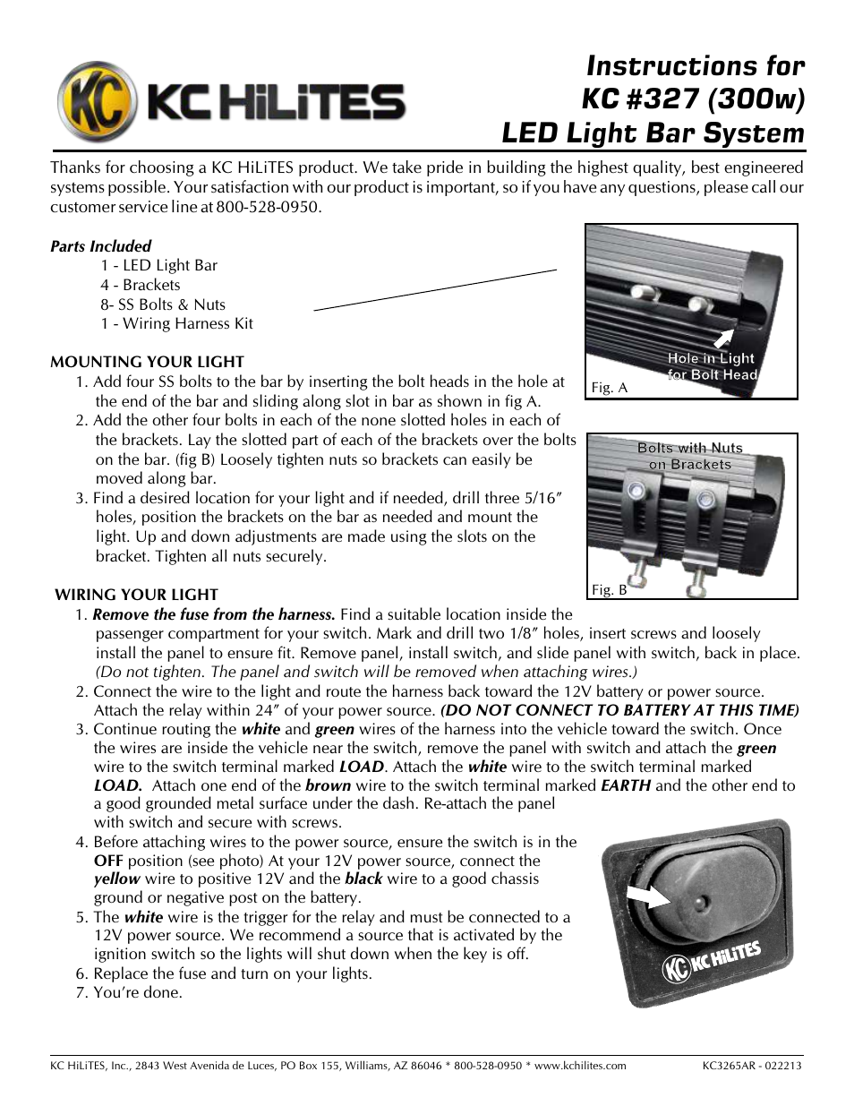 KC HiLiTES KC #327 (300w) LED Light Bar System Instructions User Manual | 1 page