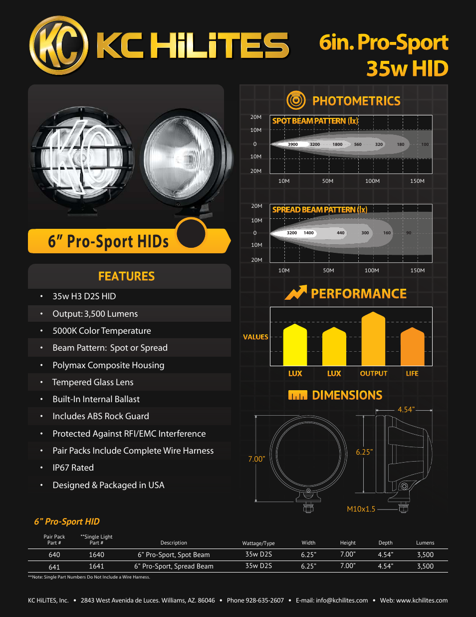 KC HiLiTES Pro-Sport HIDs 6” Data Sheet User Manual | 1 page