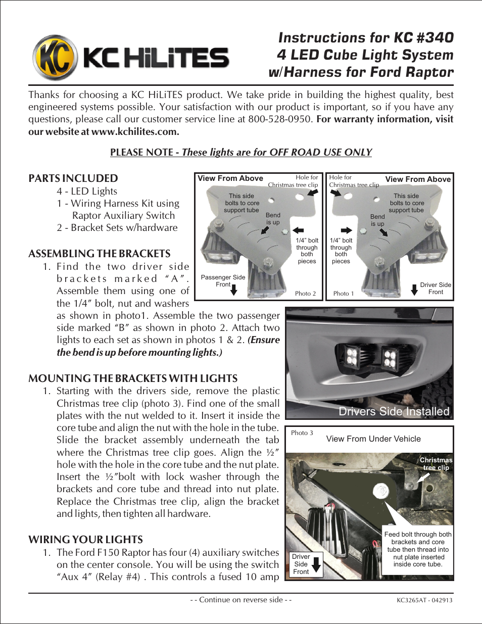 KC HiLiTES KC #340 4 LED Cube Light System Instructions User Manual | 2 pages