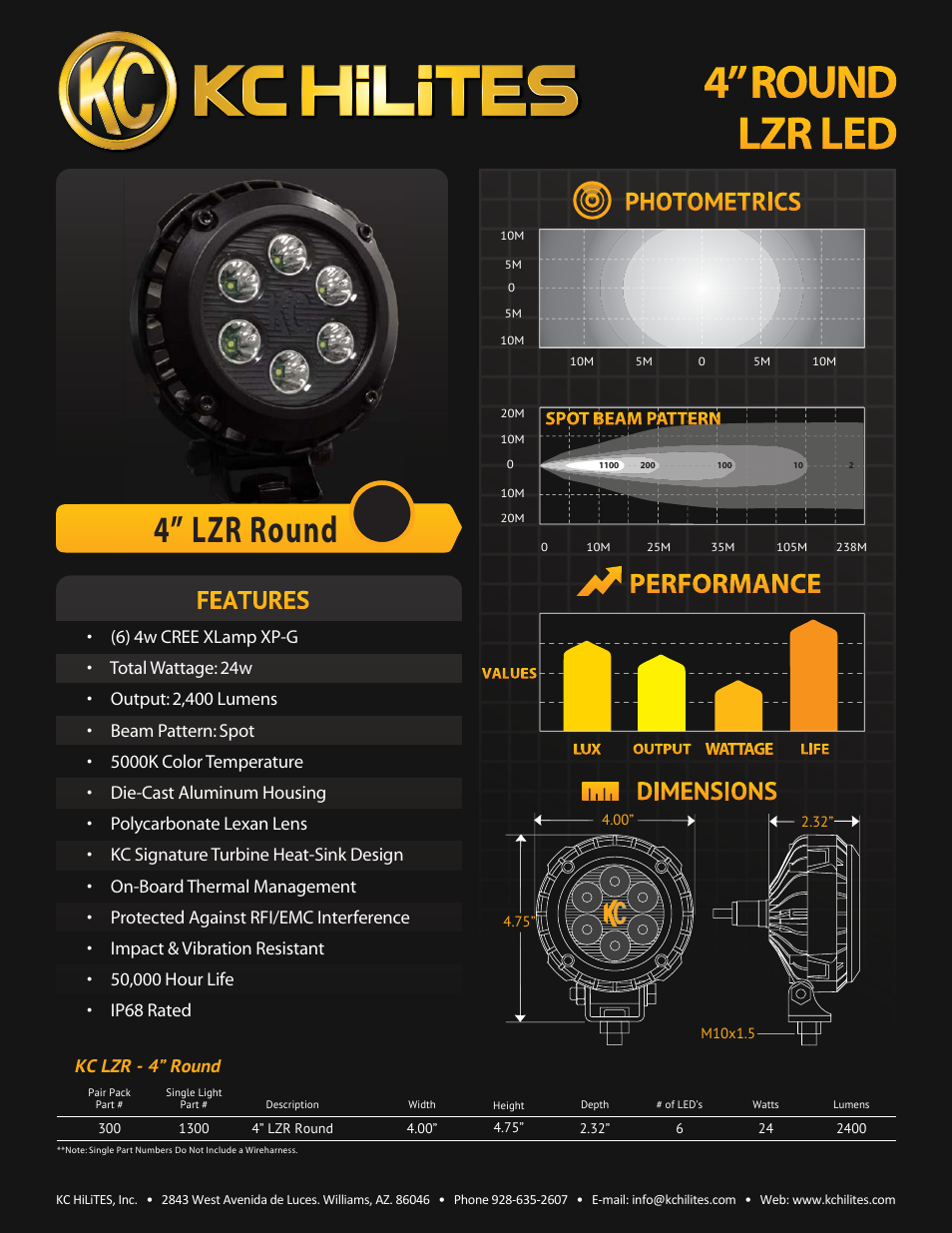 KC HiLiTES LZR LED 4” ROUND Data Sheet User Manual | 1 page