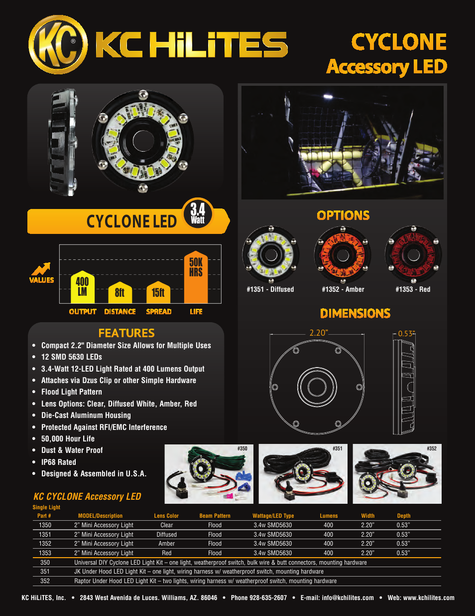 KC HiLiTES CYCLONE LED Data Sheet User Manual | 1 page