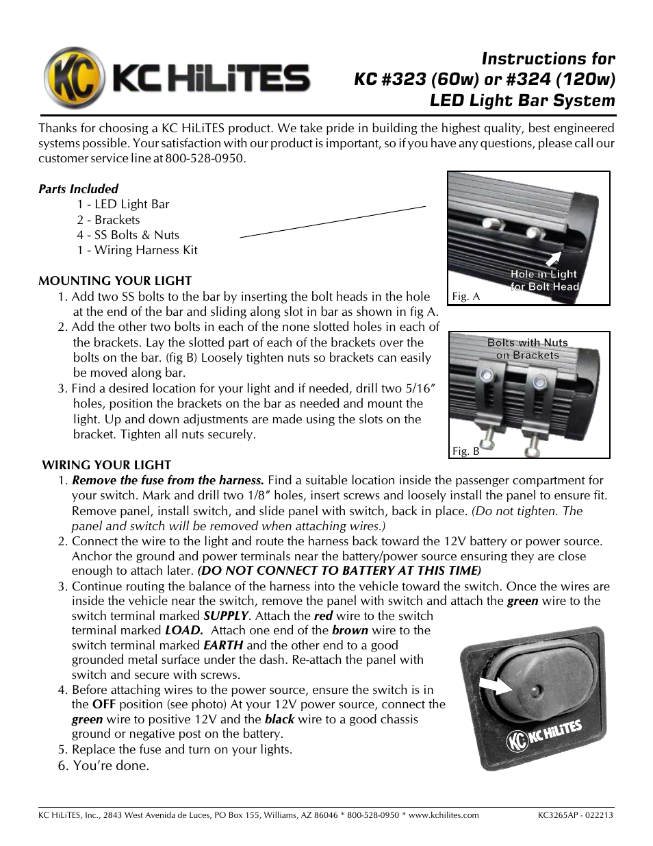 KC HiLiTES KC #324 (120w) LED Light Bar System Instructions User Manual | 1 page