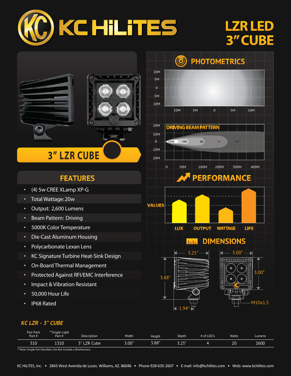 KC HiLiTES LZR LED 3” CUBE Data Sheet User Manual | 1 page