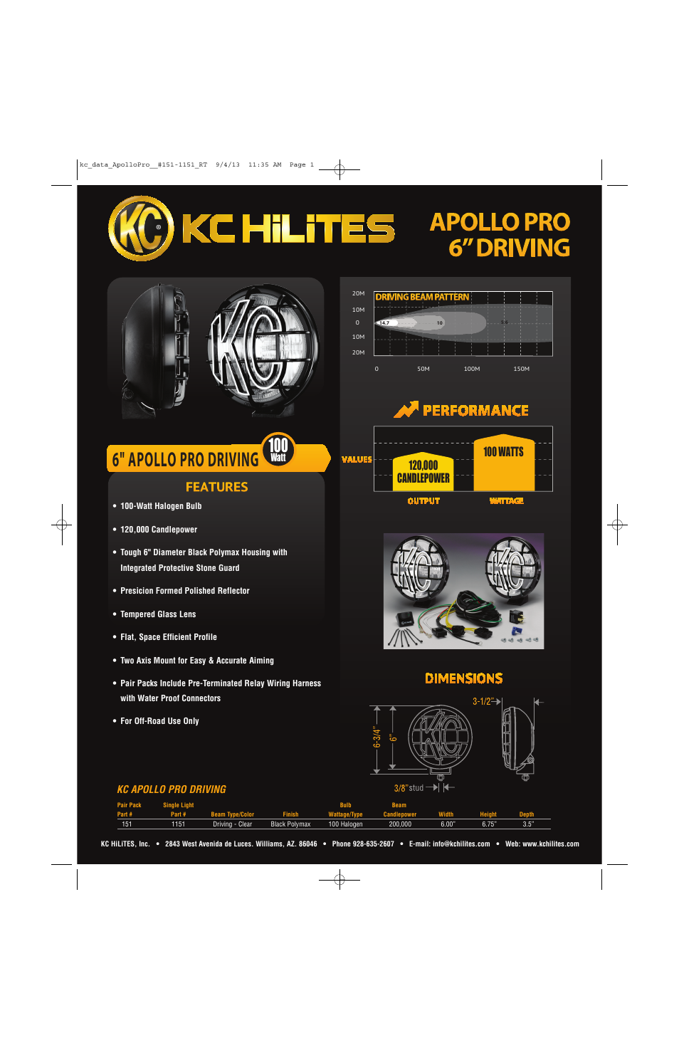 KC HiLiTES APOLLO PRO DRIVING 6" Data Sheet User Manual | 1 page