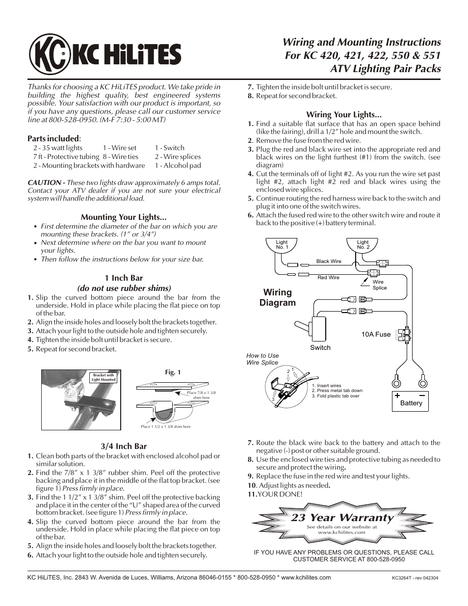 KC HiLiTES KC #551 ATV Lighting Pair Packs Instructions User Manual | 1 page