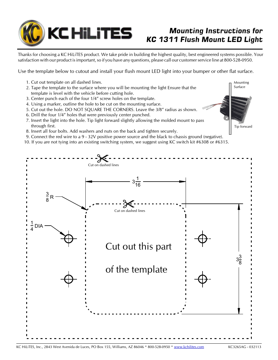 KC HiLiTES KC #1311 Flush Mount LED Light Instructions User Manual | 1 page