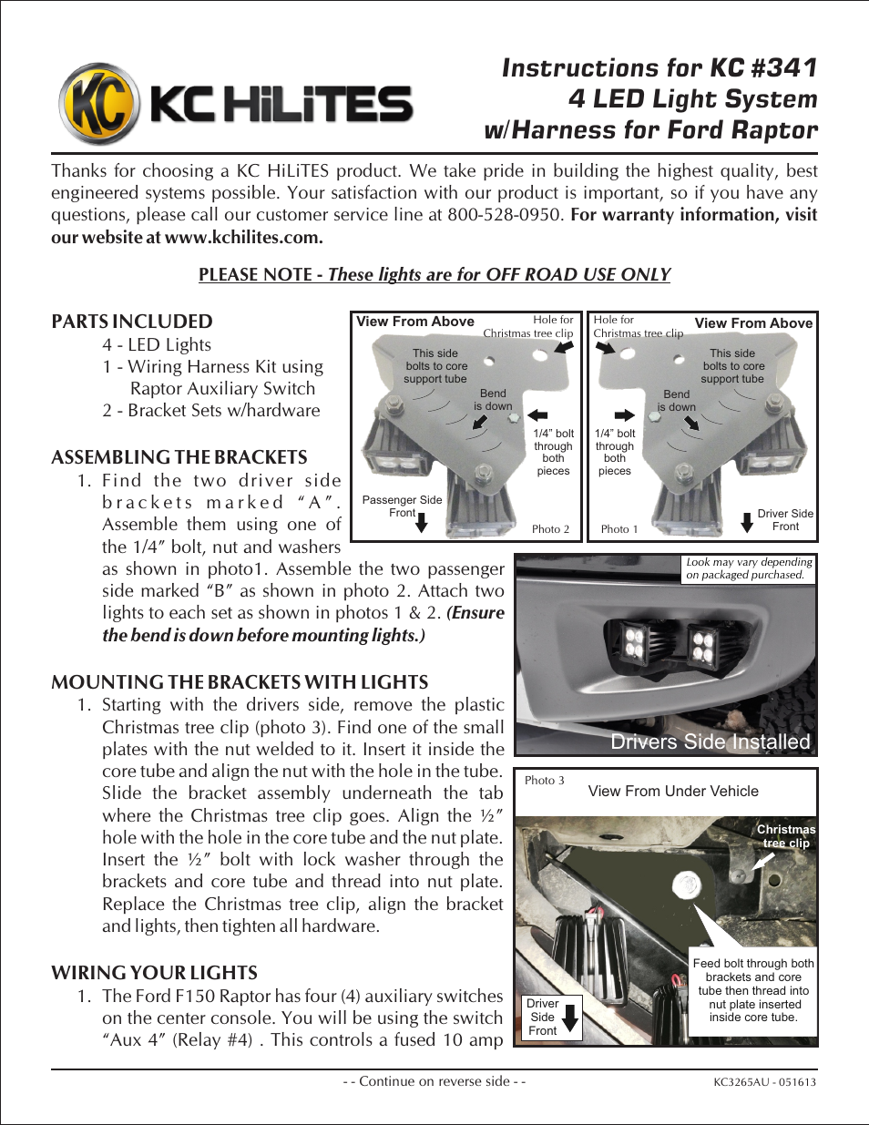 KC HiLiTES KC #341 4 LED Light System Instructions User Manual | 2 pages