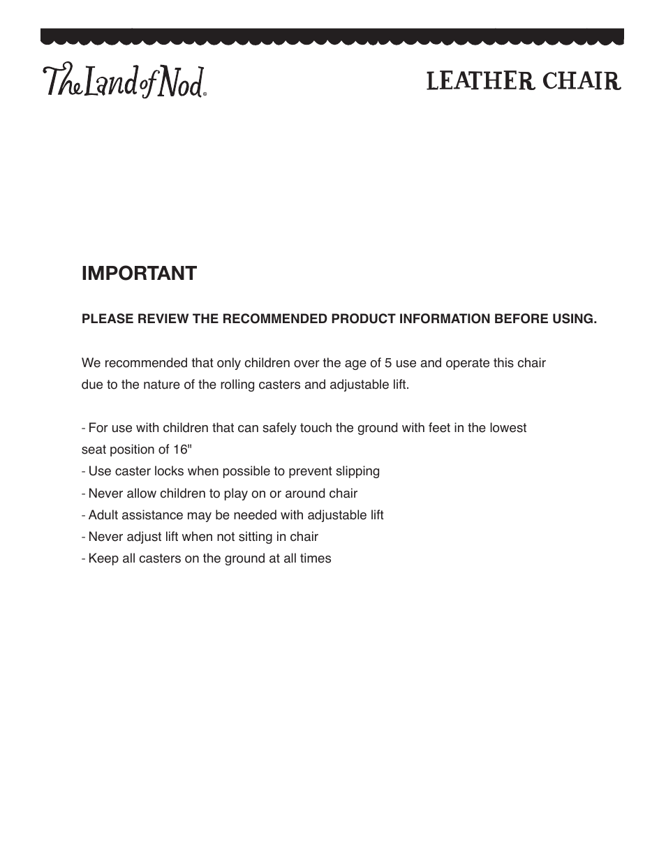 Land of Nod Class Act Leather Desk Chair User Manual | 2 pages