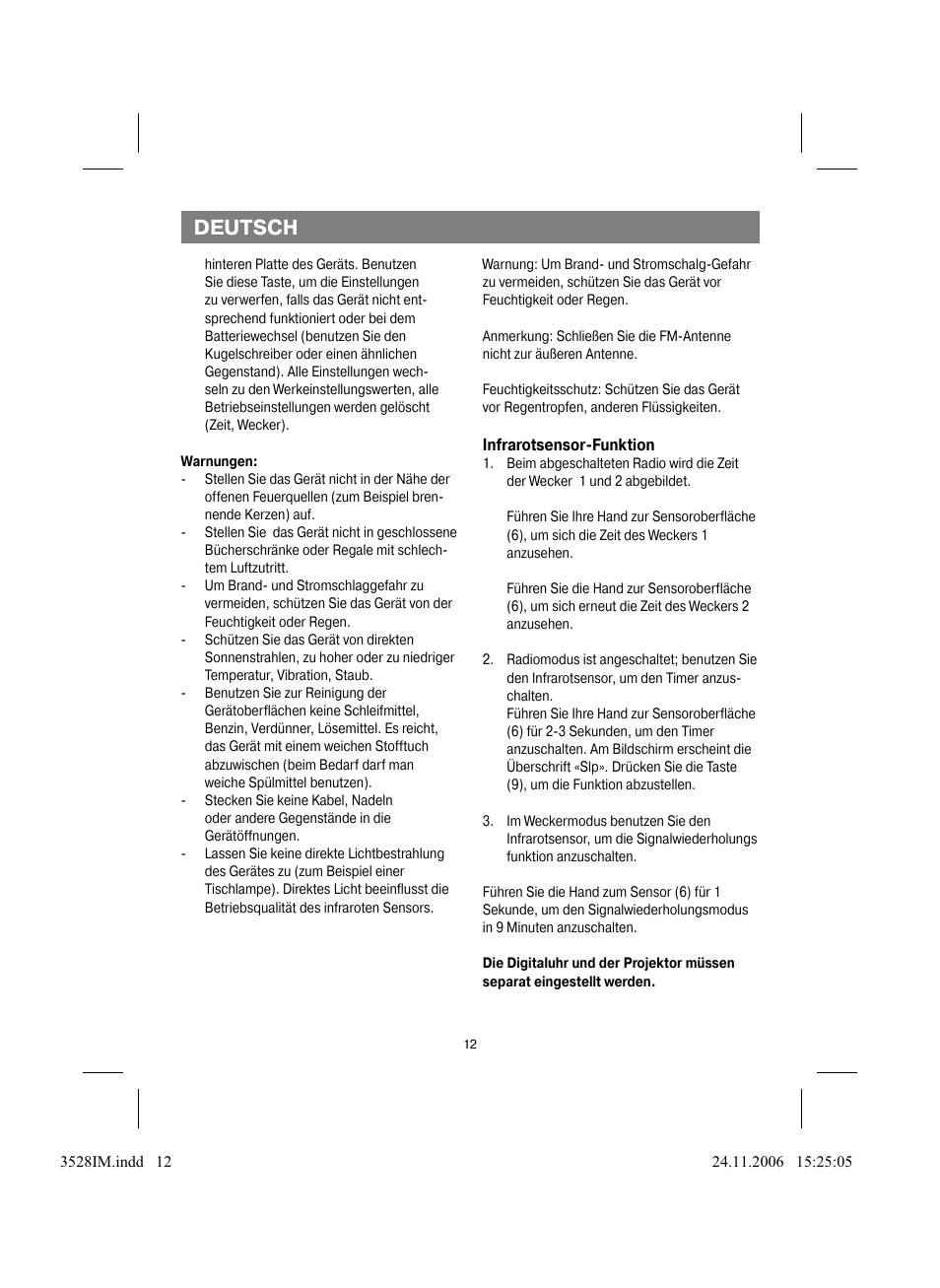 Deutsch | Vitek VT-3528 BK User Manual | Page 12 / 32