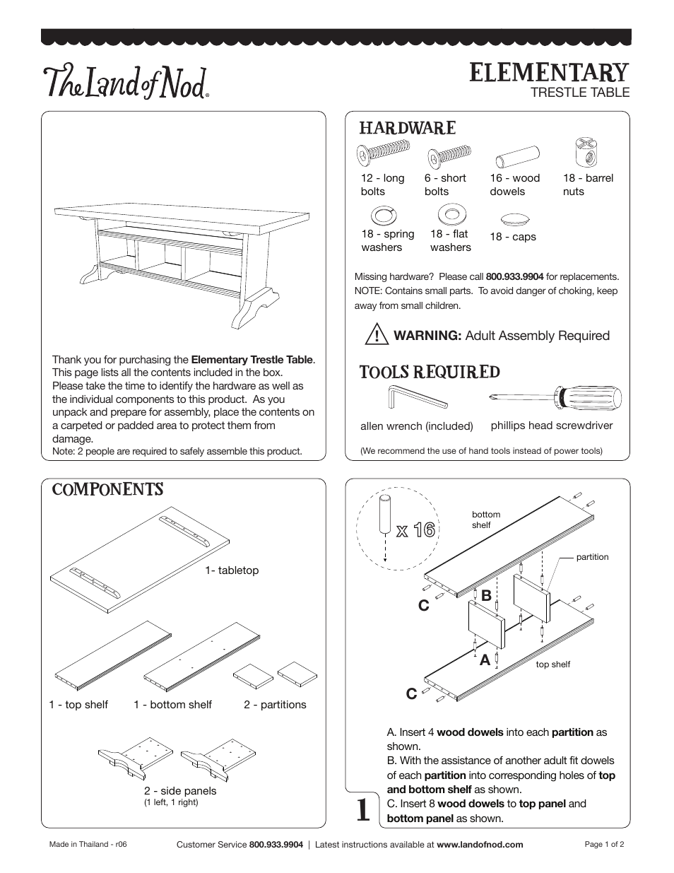 Land of Nod Elementary Trestle Table User Manual | 2 pages