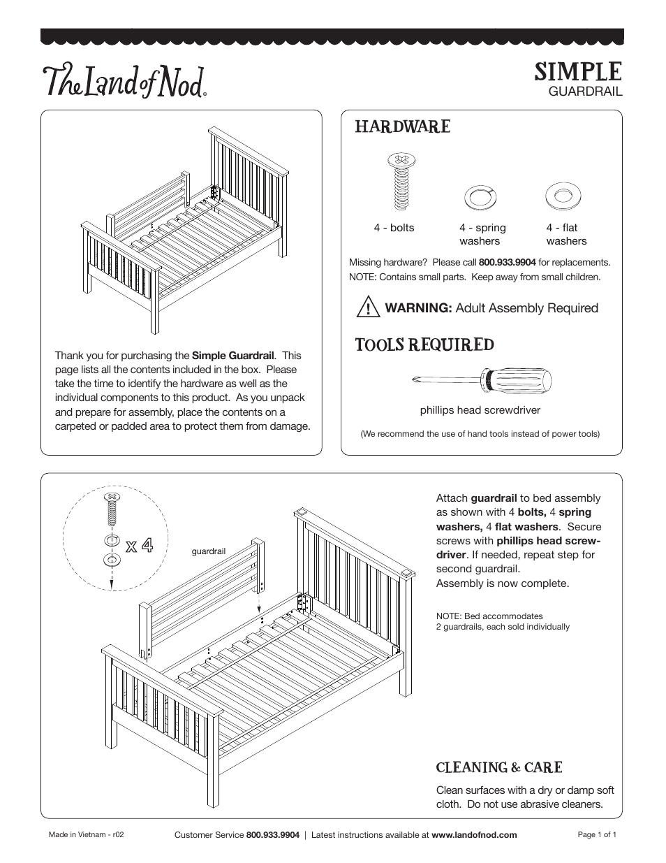 Simple, Hardware tools required | Land of Nod Simple Guardrail User Manual | Page 2 / 2